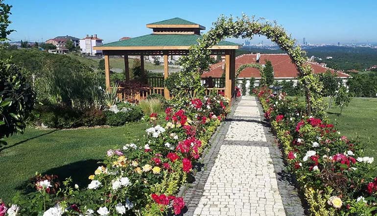 bahçe çiçekleri ile köy evi bahçe dekorasyonu