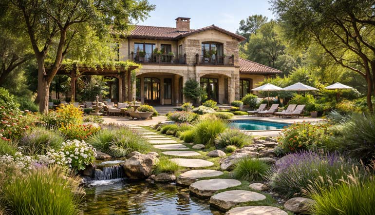 doğal görünümlü villa bahçe peyzaj örneği