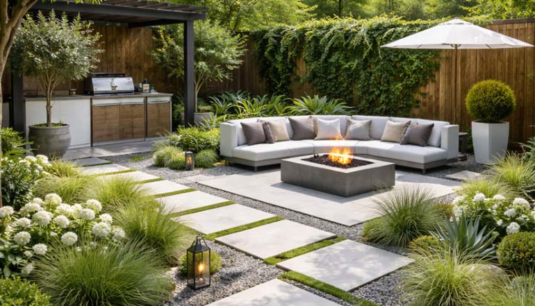 minimalist villa bahçe peyzaj örneği