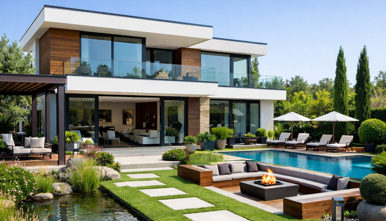 modern villa bahçe peyzaj örneği